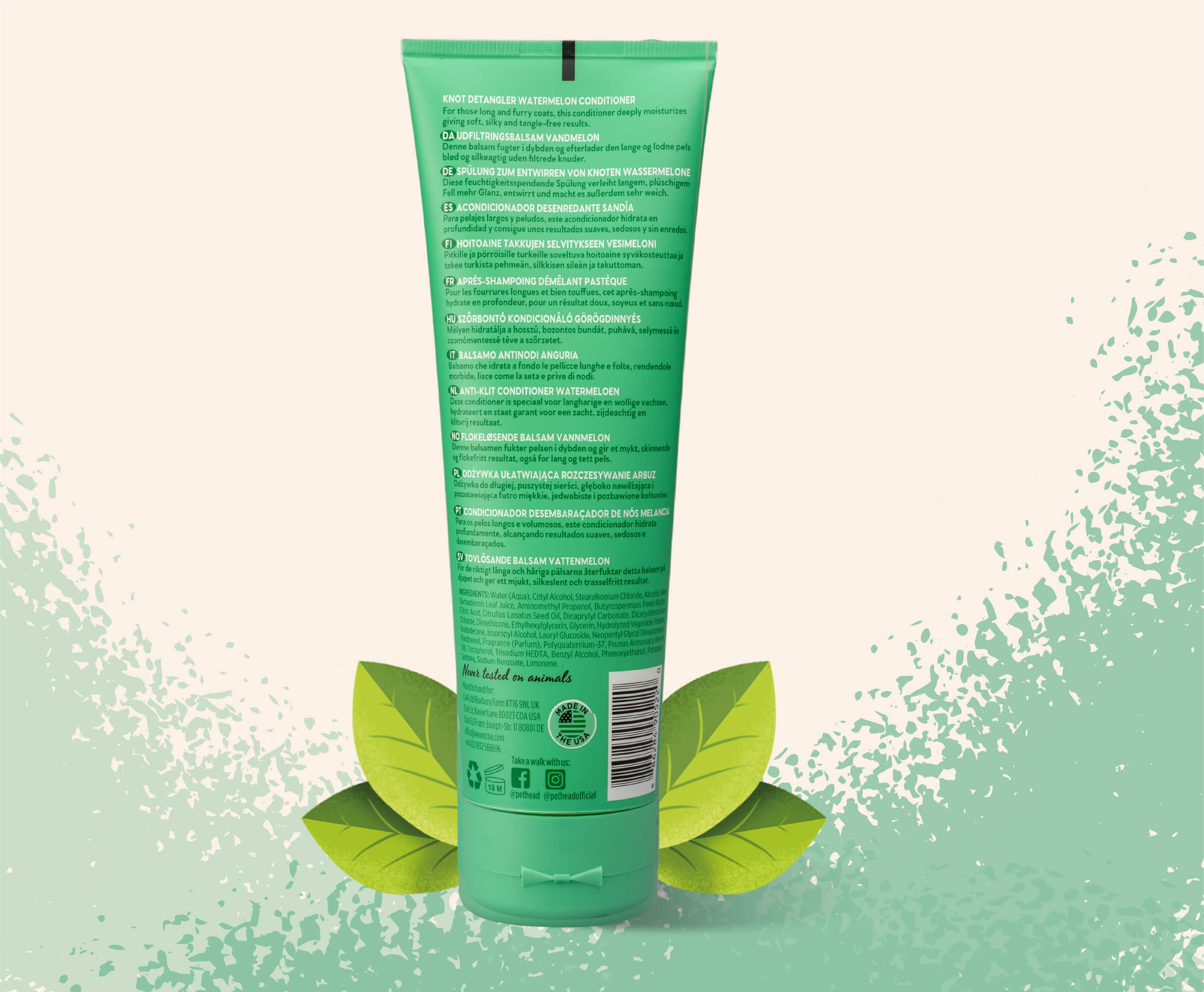 Product shot of the back of the Pet Head Furtastic conditioner