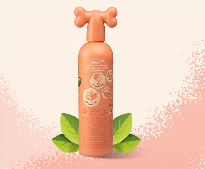 Product shot of the back of the Pet Head Quick Fix shampoo