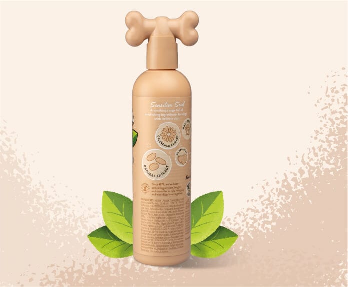 Product shot of the back of the Pet Head Sensitive Soul shampoo