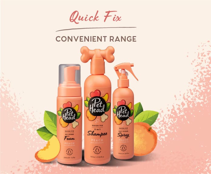 Product shots of the Pet Head Quick Fix range