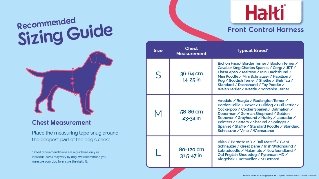 Halti Front Control Harness Size Guide