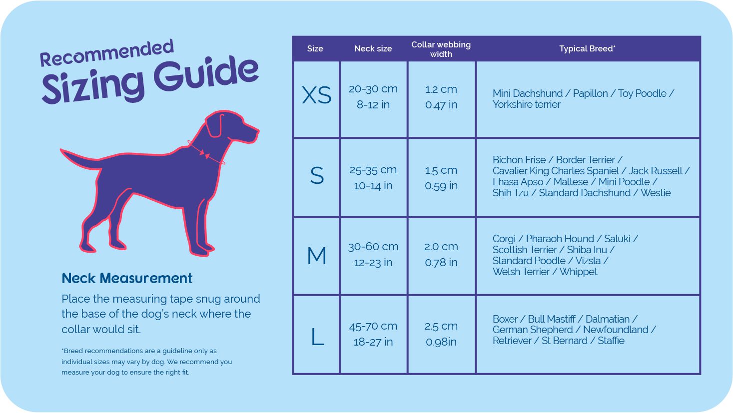 Halti comfort collar size guide