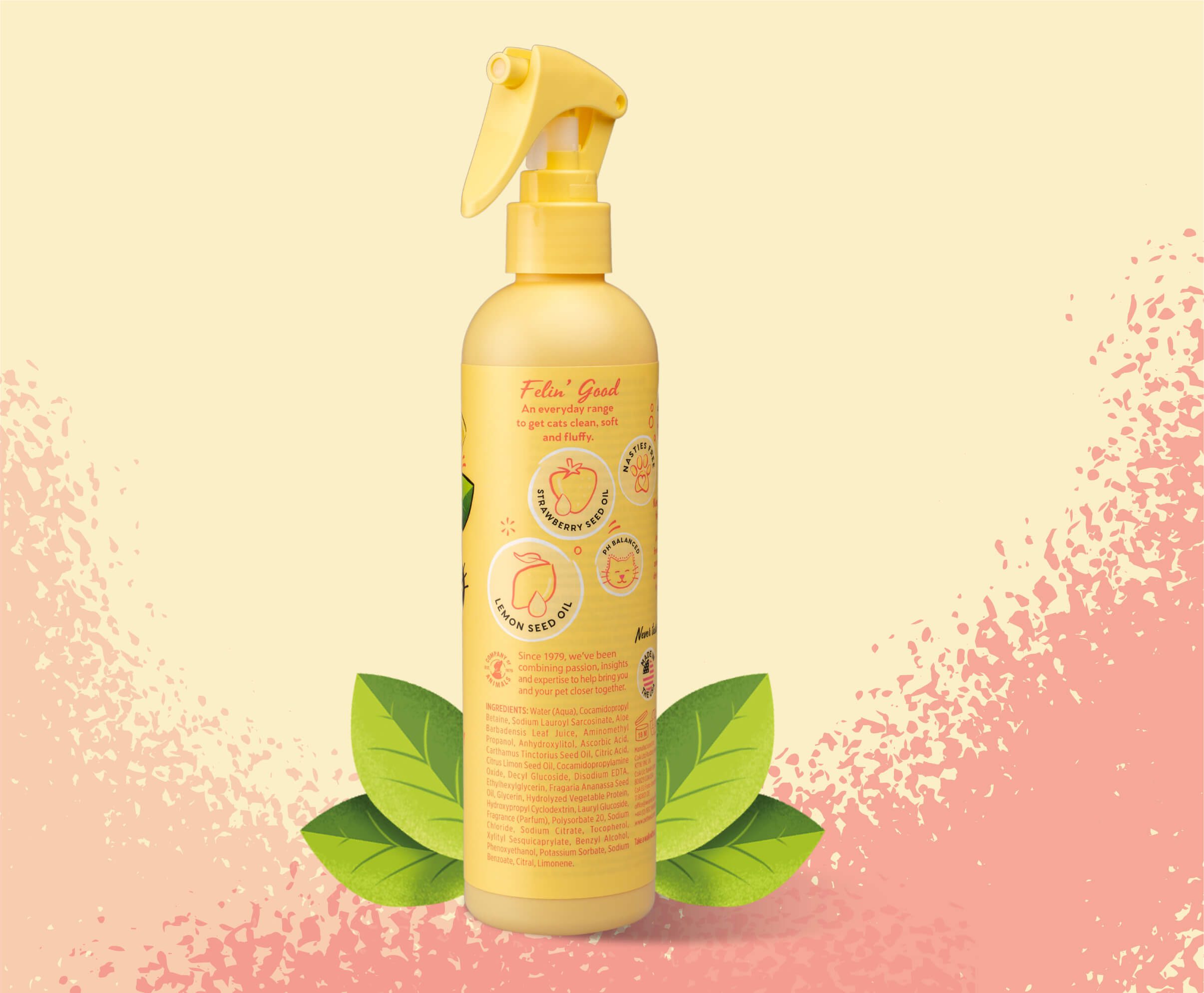 Product shot of the back of the Pet Head Felin' Good spray