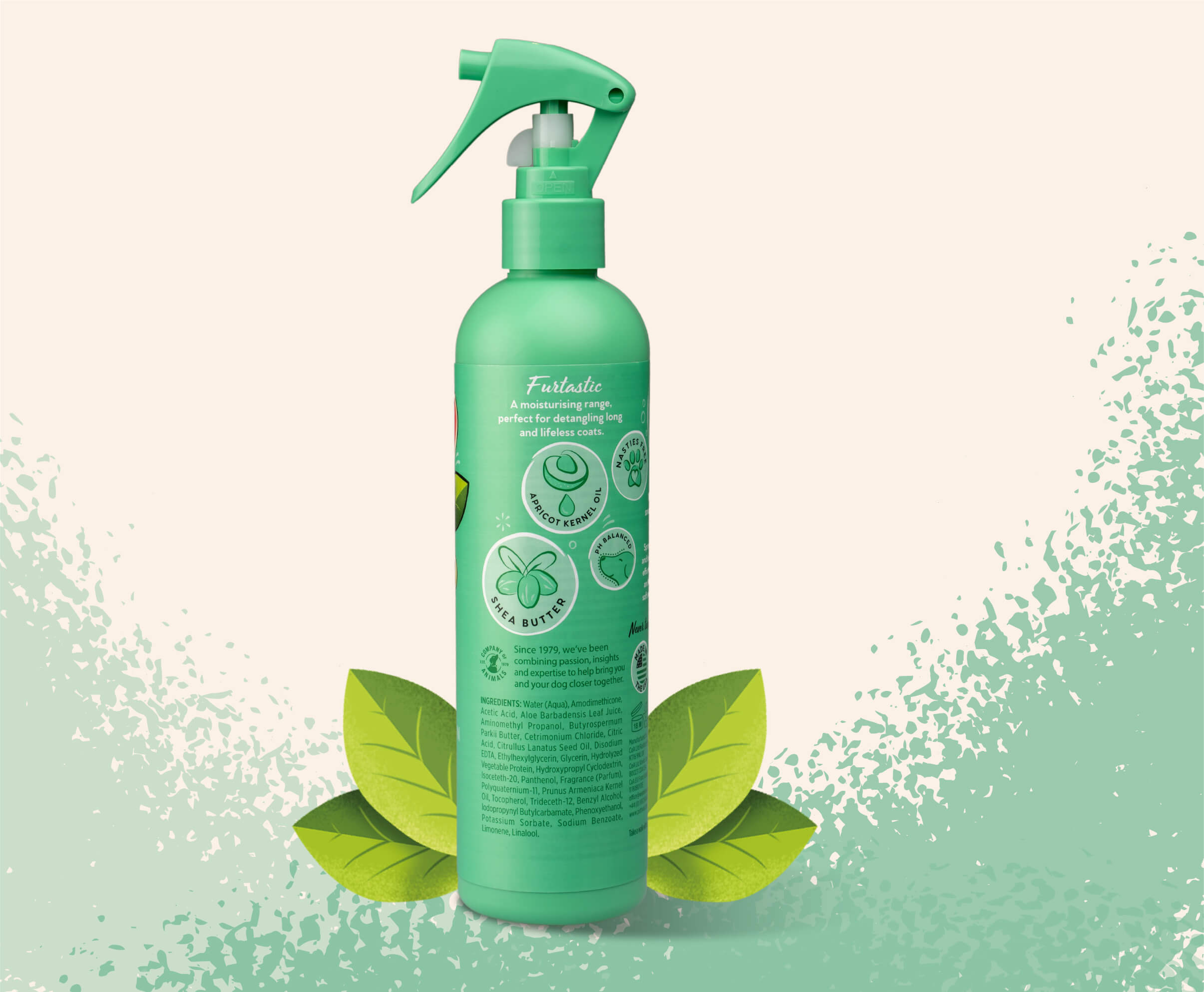 Product shot of the back of the Pet Head Furtastic conditioner