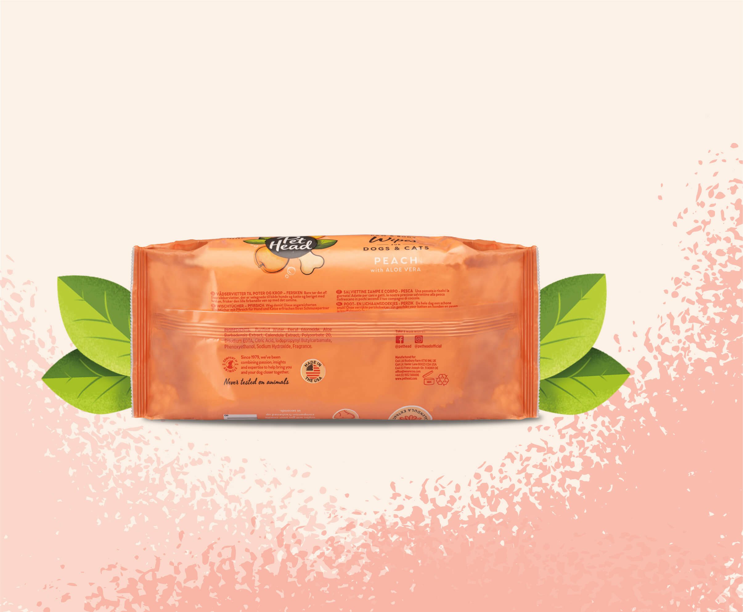 Product shot of the back of the Pet Head Quick Fix wipes