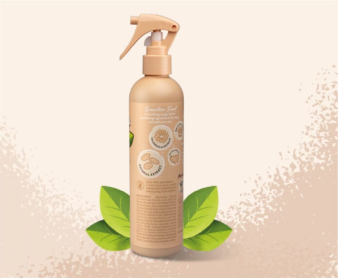 Product shot of the back of the Pet Head Sensitive Soul Spray